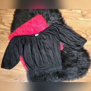 Poof! Boho All Over Black Lace Off The Shoulder Crop Top Size M